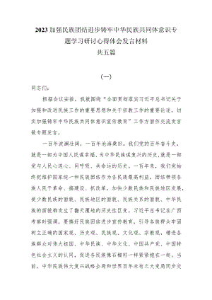 2023加强民族团结进步铸牢中华民族共同体意识专题学习研讨心得体会发言材料共五篇.docx