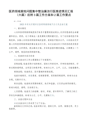 医药领域腐败问题集中整治廉洁行医推进情况汇报（六篇）后附3篇工作方案和2篇工作要点.docx