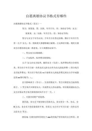 自愿离婚协议书格式有哪些.docx