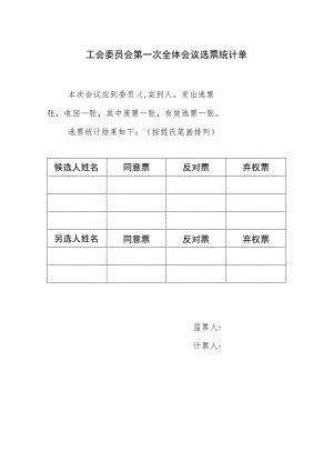 （工会换届）工会委员会第一次全体会议选票统计单.docx