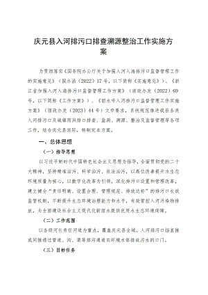 庆元县入河排污口排查溯源整治工作实施方案（征求意见稿）.docx
