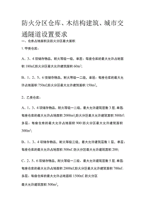 防火分区 仓库、木结构建筑、城市交通隧道设置要求.docx