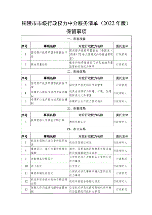 铜陵市市级行政权力中介服务清单2022年版保留事项.docx