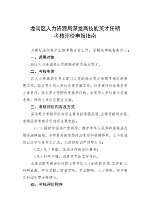 龙岗区人力资源局深龙高技能英才任期考核评价申报指南.docx