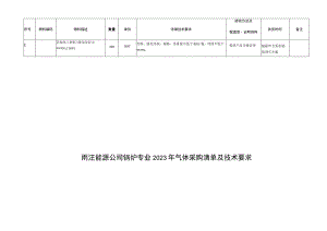 雨汪能源公司锅炉专业2023年气体采购清单及技术要求.docx