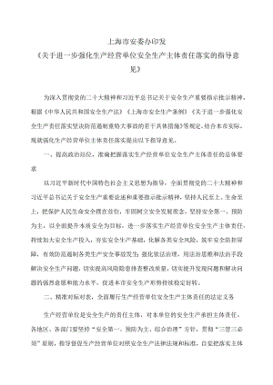 上海市关于进一步强化生产经营单位安全生产主体责任落实的指导意见（2023年）.docx