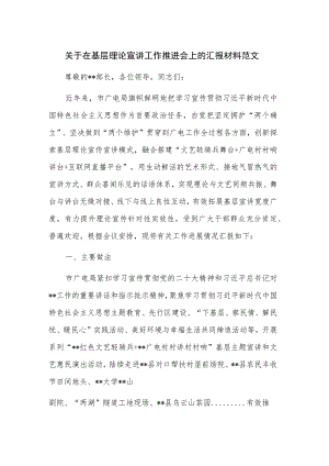 关于在基层理论宣讲工作推进会上的汇报材料范文.docx