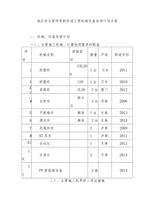 城区供水管网更新改造工程机械设备安排计划方案.docx