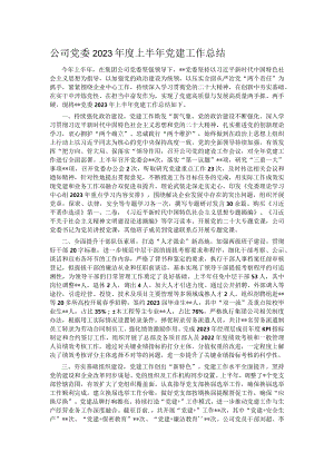公司党委2023年度上半年党建工作总结.docx