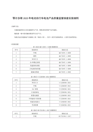 鄂尔多斯2023年电动自行车电池产品质量监督抽查实施细则.docx