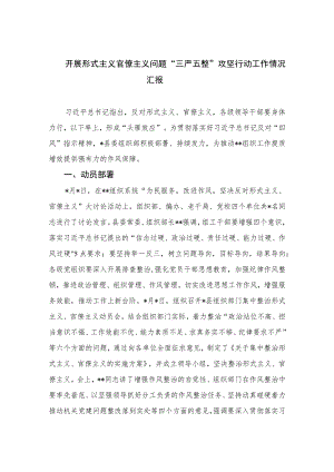 2023开展形式主义官僚主义问题“三严五整”攻坚行动工作情况汇报(精选11篇模板).docx