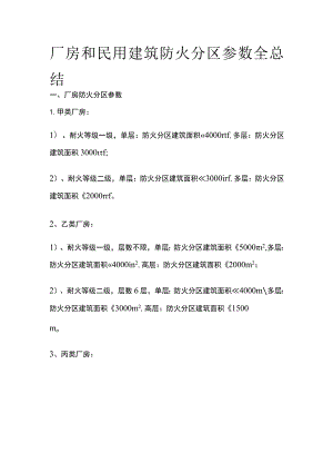 厂房和民用建筑防火分区参数全总结.docx