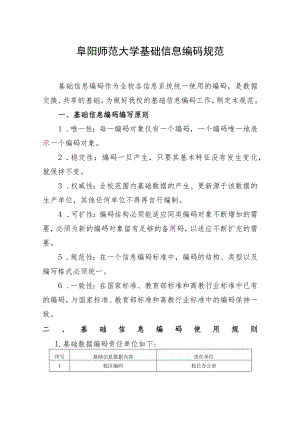 阜阳师范大学基础信息编码规范.docx