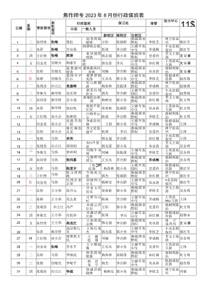 焦作师专2023年8月份行政值班表.docx