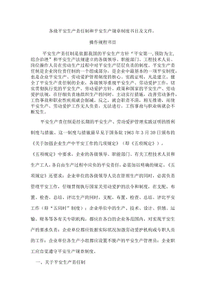各级安全生产责任制和安全生产规章制度目录及文件-------操作规程目录.docx