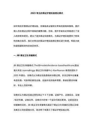 2023常见的循证护理实践理论模式.docx
