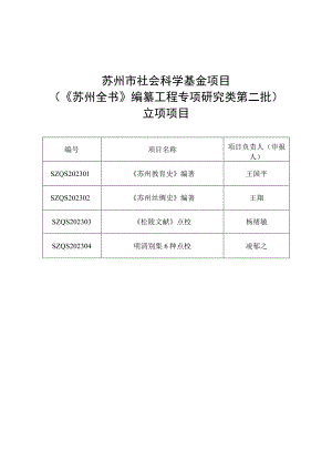 苏州市社会科学基金项目《苏州全书》编纂工程专项研究类第二批立项项目.docx