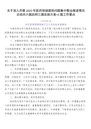 关于深入开展2023年医药领域腐败问题集中整治推进情况总结共六篇后附三篇实施方案+2篇工作要点.docx