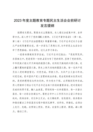 2023年度主题教育专题民主生活会会前研讨发言提纲.docx