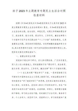 班子2023年主题教育专题民主生活会对照检查材料 两篇（围绕理论学习等六个方面）.docx