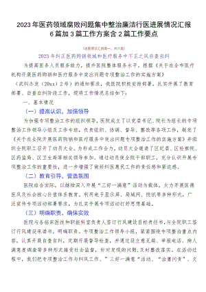 2023年医药领域腐败问题集中整治廉洁行医进展情况汇报6篇加3篇工作方案含2篇工作要点.docx