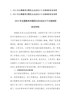 2篇：2023年主题教育专题民主生活会六个方面剖析发言材料.docx