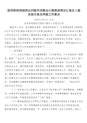 医药购销领域突出问题专项整治六篇推进情况汇报及3篇实施方案及两篇工作要点.docx