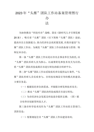 2023年“头雁”团队工作站备案管理暂行办法.docx