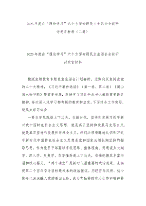 2023年度在“理论学习”六个方面专题民主生活会会前研讨发言材料(二篇).docx
