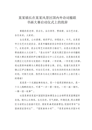 某某镇长在某某风景区国内外诗词楹联书画大赛启动仪式上的致辞.docx