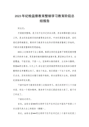 2023年纪检监察教育整顿学习教育阶段总结报告三篇(精选范文).docx
