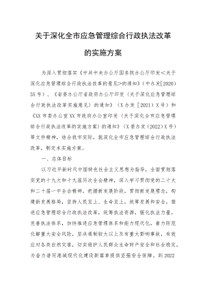 关于深化全市应急管理综合行政执法改革的实施方案.docx