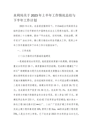 水利局关于2023年上半年工作情况总结与下半年工作计划.docx