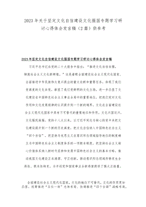 2023年关于坚定文化自信建设文化强国专题学习研讨心得体会发言稿（2篇）供参考.docx
