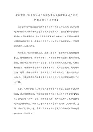 学习贯彻《关于深化电力体制改革加快构建新型电力系统的指导意见》心得体会.docx