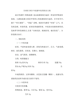 甘肃省2023年流感中医药防治方案.docx