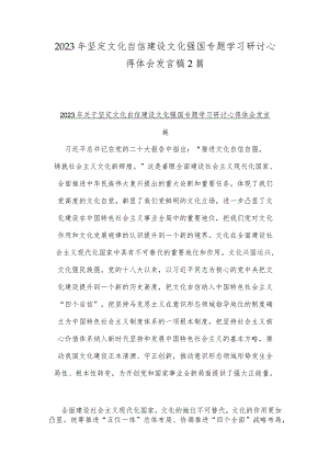 2023年坚定文化自信建设文化强国专题学习研讨心得体会发言稿2篇.docx