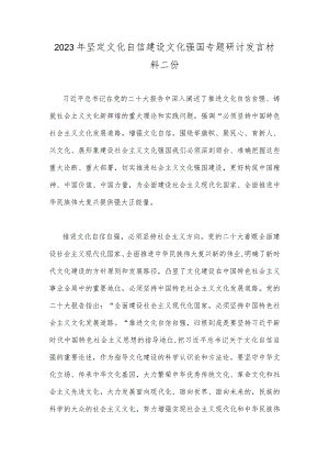 2023年坚定文化自信建设文化强国专题研讨发言材料二份.docx