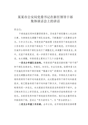 某某市公安局党委书记在新任领导干部集体谈话会上的讲话.docx