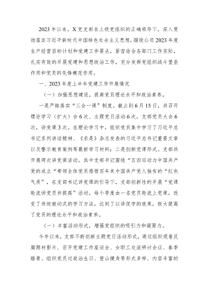 2023年上半年工作总结公司党支部2023年上半年党建工作总结.docx