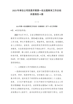 2023年单位公司党委开展第一批主题教育工作总结自查报告4篇.docx