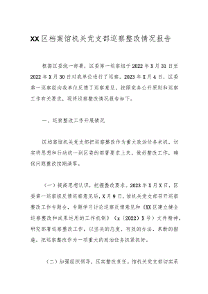 XX区档案馆机关党支部巡察整改情况报告.docx