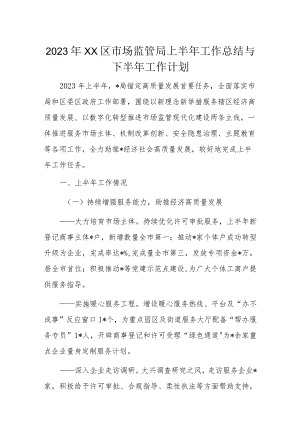 2023年XX区市场监管局上半年工作总结与下半年工作计划.docx