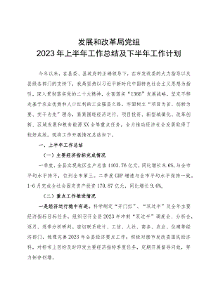 发改局党组2023年上半年工作总结及下半年工作计划.docx