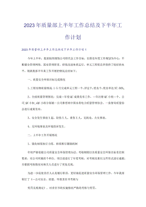 2023年质量部上半年工作总结及下半年工作计划.docx