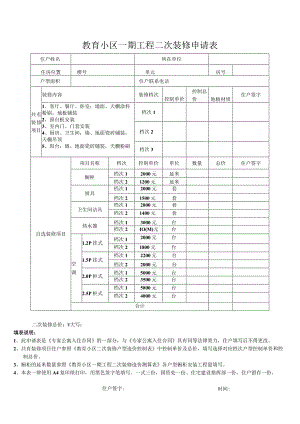 教育小区一期工程二次装修申请表.docx