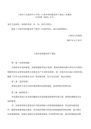 上海市人民政府关于印发《上海市电网建设若干规定》的通知(2023).docx