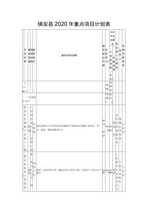 镇安县2020年重点项目计划表.docx