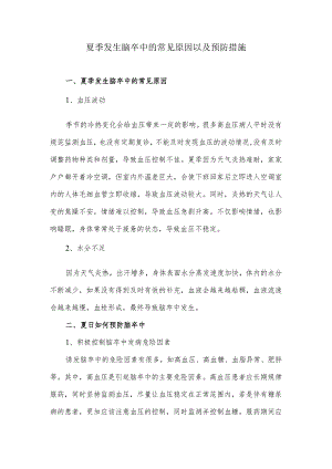 夏季发生脑卒中的常见原因以及预防措施.docx