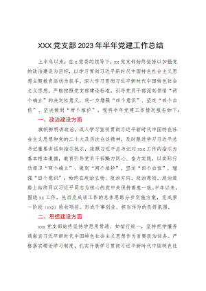 xxx党支部2023年半年党建工作总结.docx